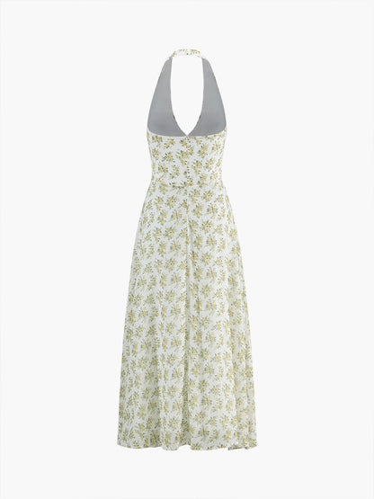 Boho Çok Çiçekli Askılı Midi Elbise