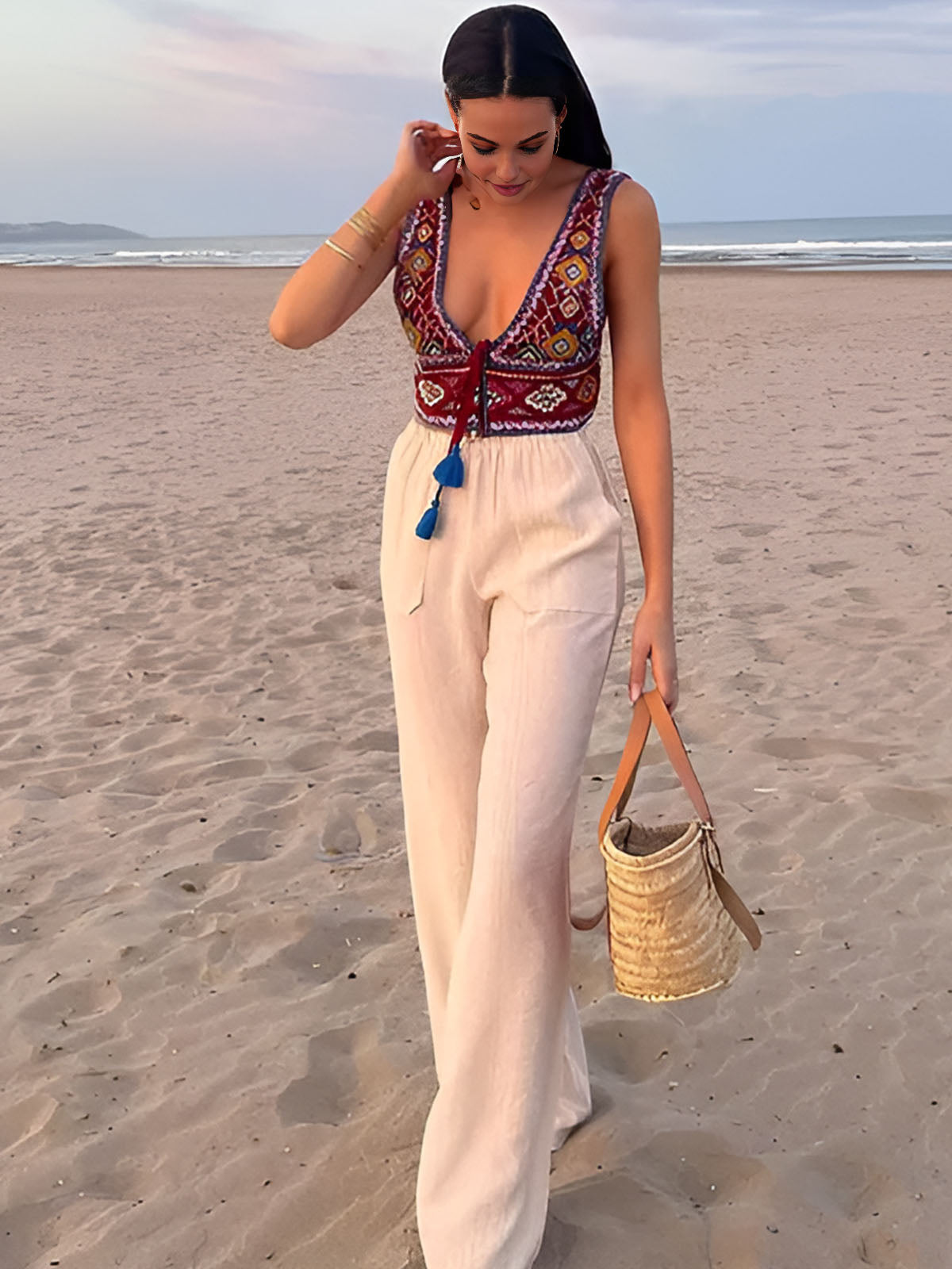 Boho Nakışlı Düğümlü Atlet