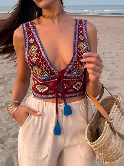 Boho Nakışlı Düğümlü Atlet