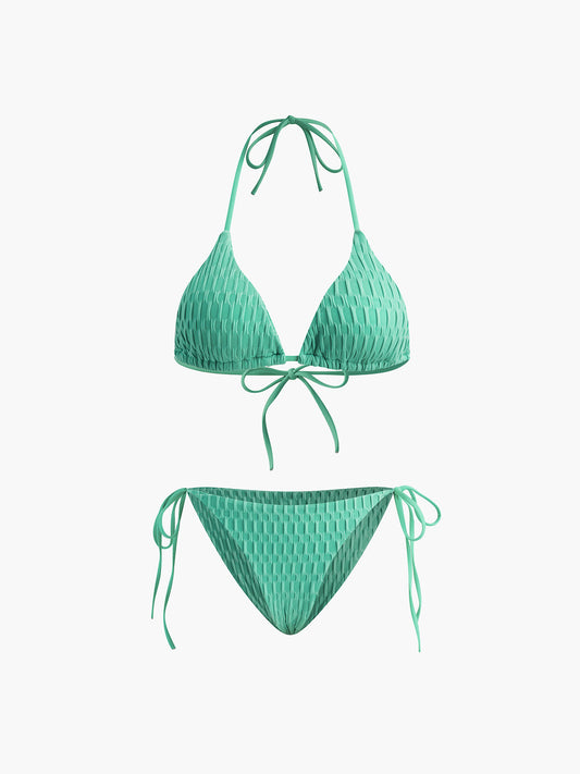 Sade Halter Bağlamalı Bikini Seti