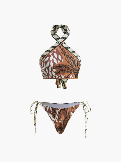 Retro Baskılı Halter Bikini Seti