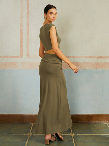 Günlük Slim Fit Pileli Uzun Etek