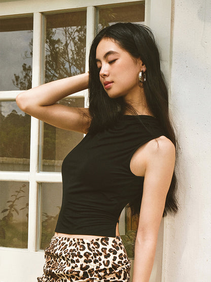 Sırtı Açık Altın Düğmeli Tank Top