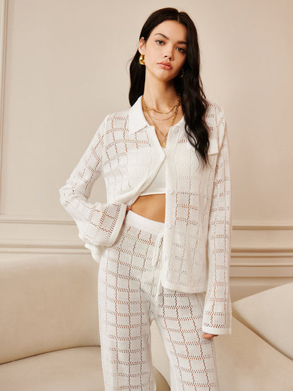 Hollow Plaid Bağcıklı Pantolon Takımı