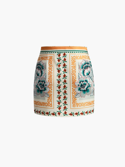 Vacation Print Asymmetrical Mini Skirt