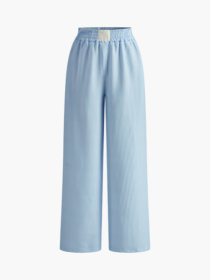 Pinstripe Geniş Paça Uzun Pantolon