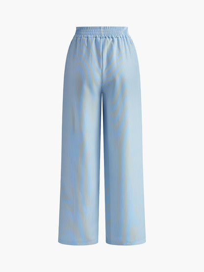 Pinstripe Geniş Paça Uzun Pantolon
