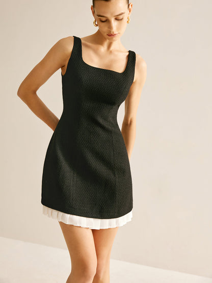 Pliseli Tweed Tank Kısa Elbise