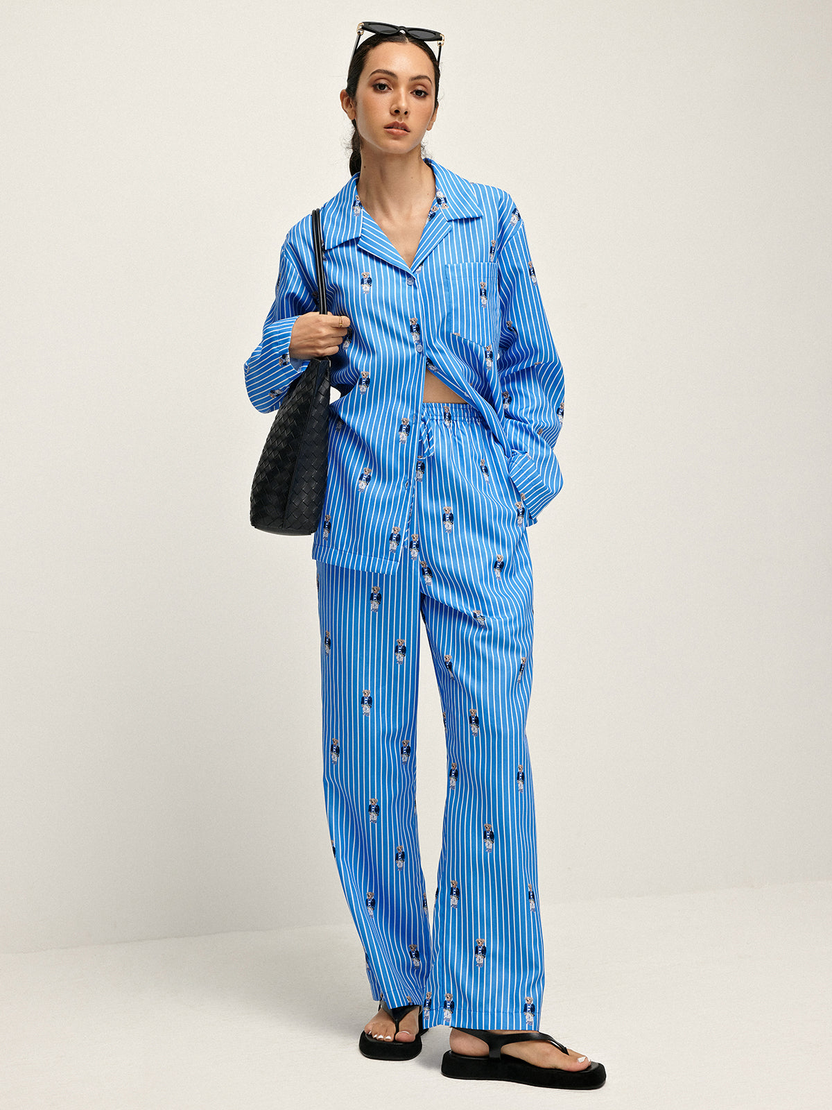 Pinstripe Yaka Baskılı Pantolon Takımı