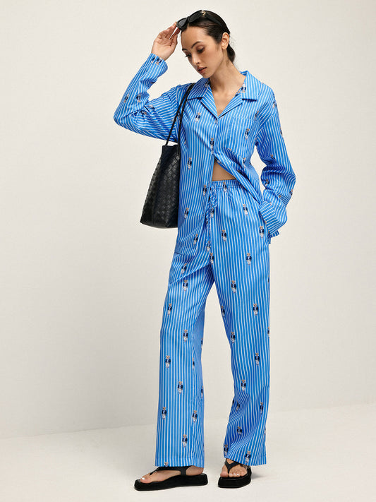 Pinstripe Yaka Baskılı Pantolon Takımı