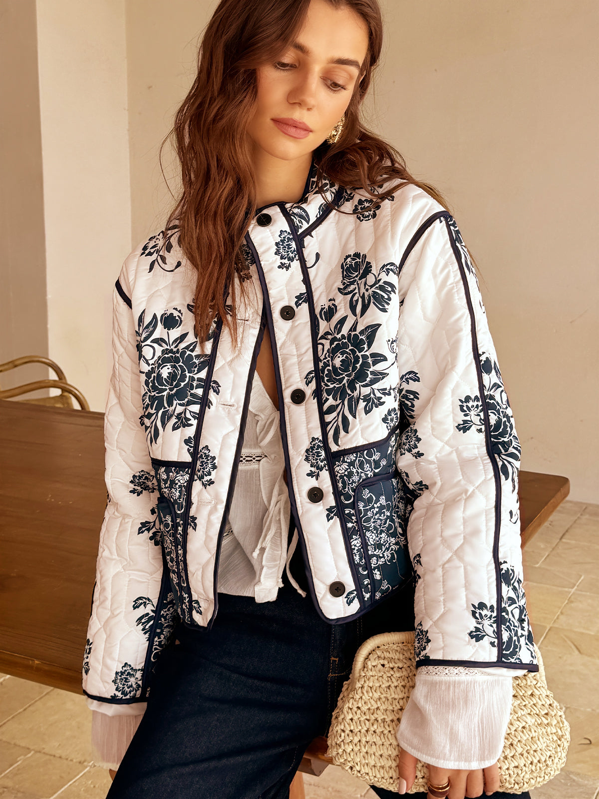 Boheme Baskılı Kenarlı Rahat Ceket