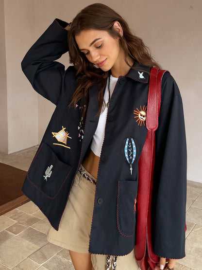 Bohem Nakış Yaka Ceket