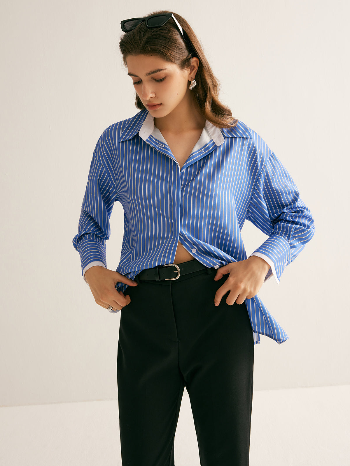 Pinstripe İnce Polo Gömlek