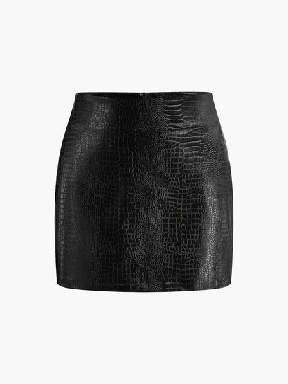 Faux Leather Textured Mini Skirt