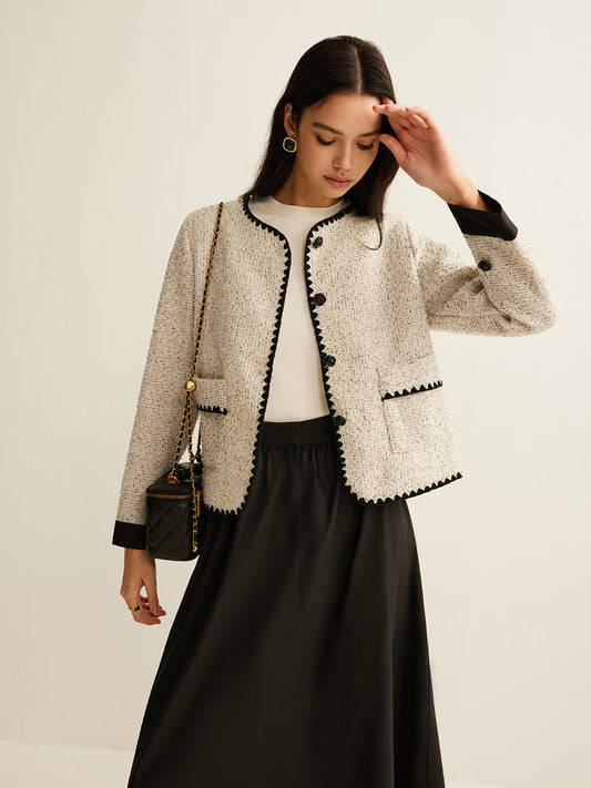 İşlemeli Kenarlı Tweed Kısa Ceket