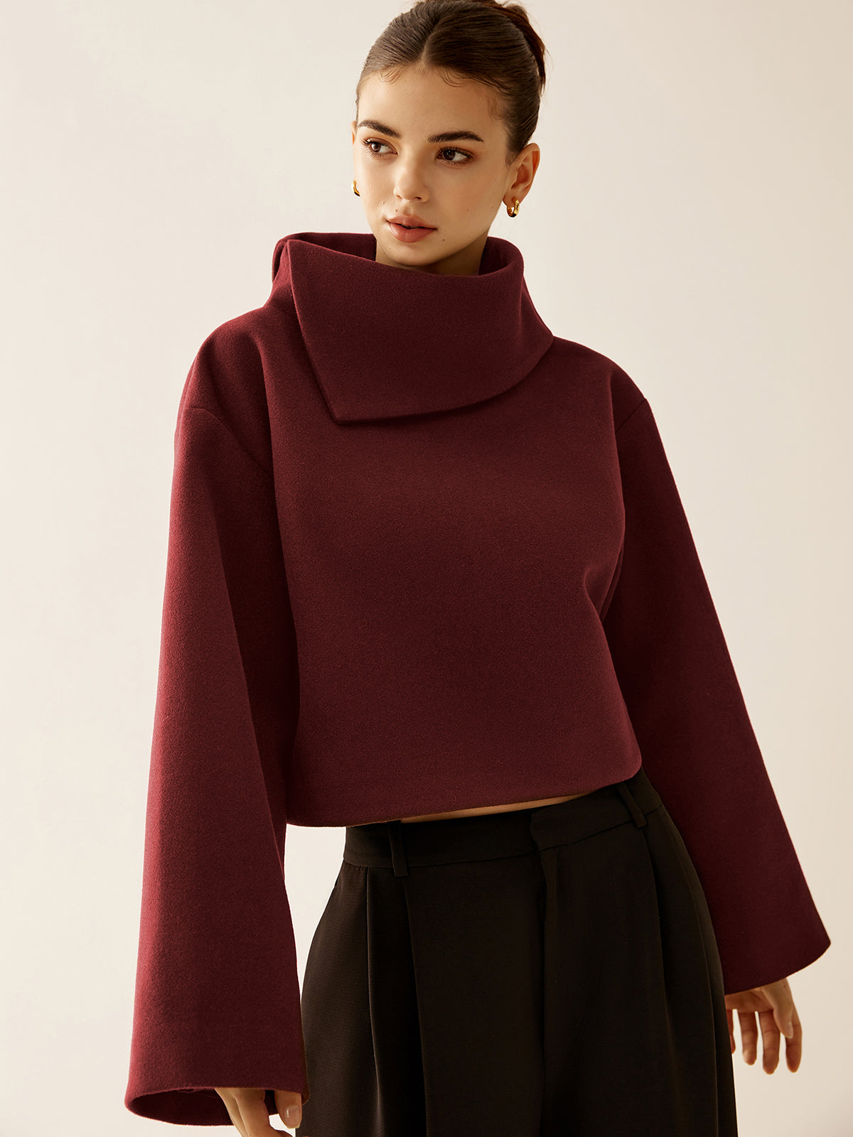 Düz Balıkçı Yaka Tweed Üst