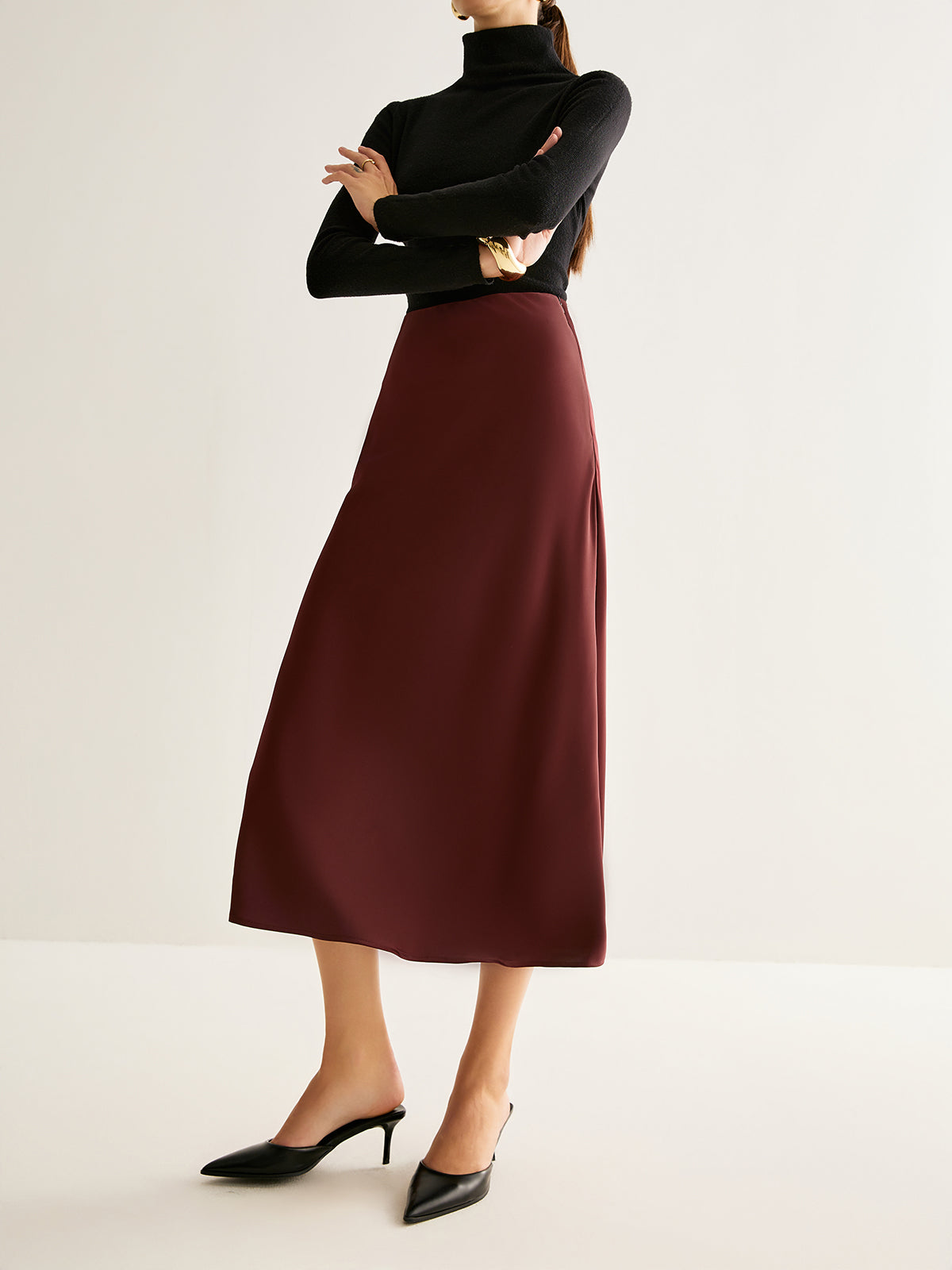 Flowy Satin Midi Skirt