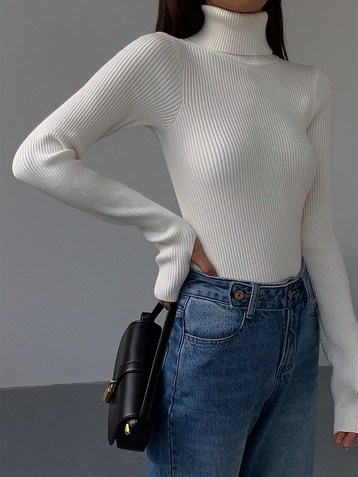 Minimalist Turtleneck İnce Örgü Üst