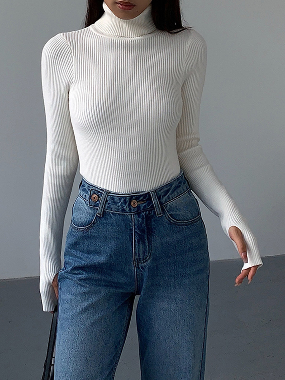 Minimalist Turtleneck İnce Örgü Üst