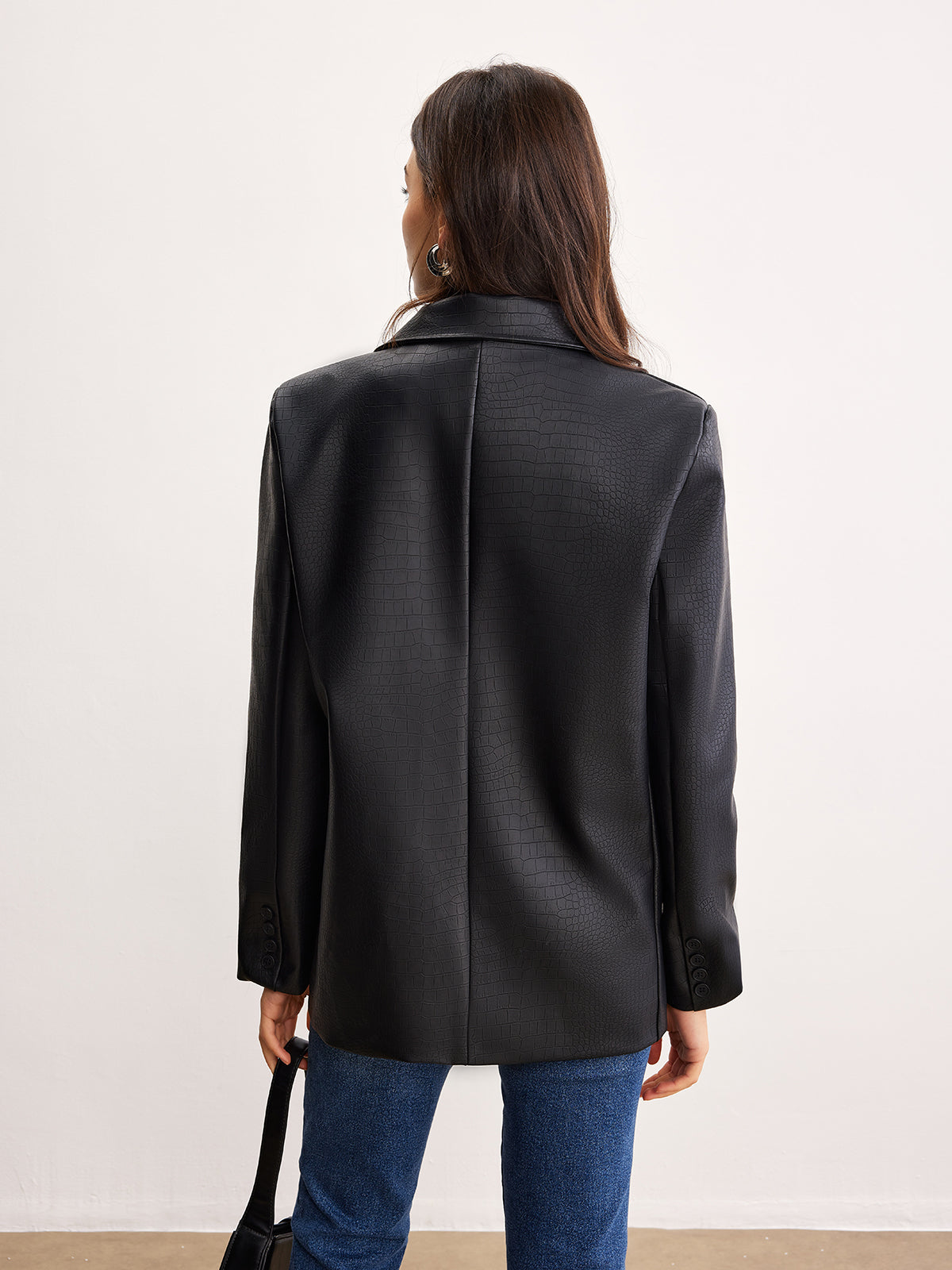 Timsah PU Deri Düğme Blazer