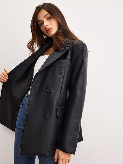 Timsah PU Deri Düğme Blazer