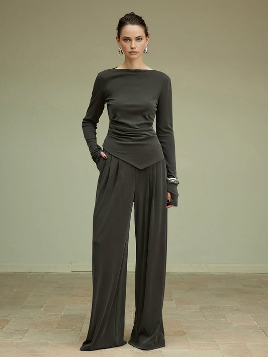Pliseli Drapeli Jersey Pantolon