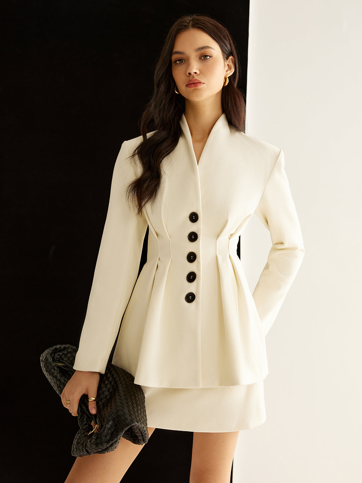 Şık Pileli Düğmeli Blazer
