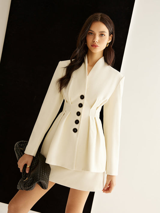 Şık Pileli Düğmeli Blazer
