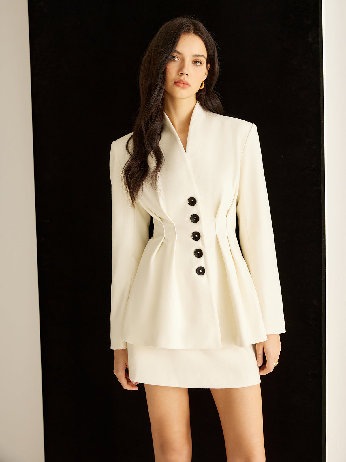 Şık Pileli Düğmeli Blazer