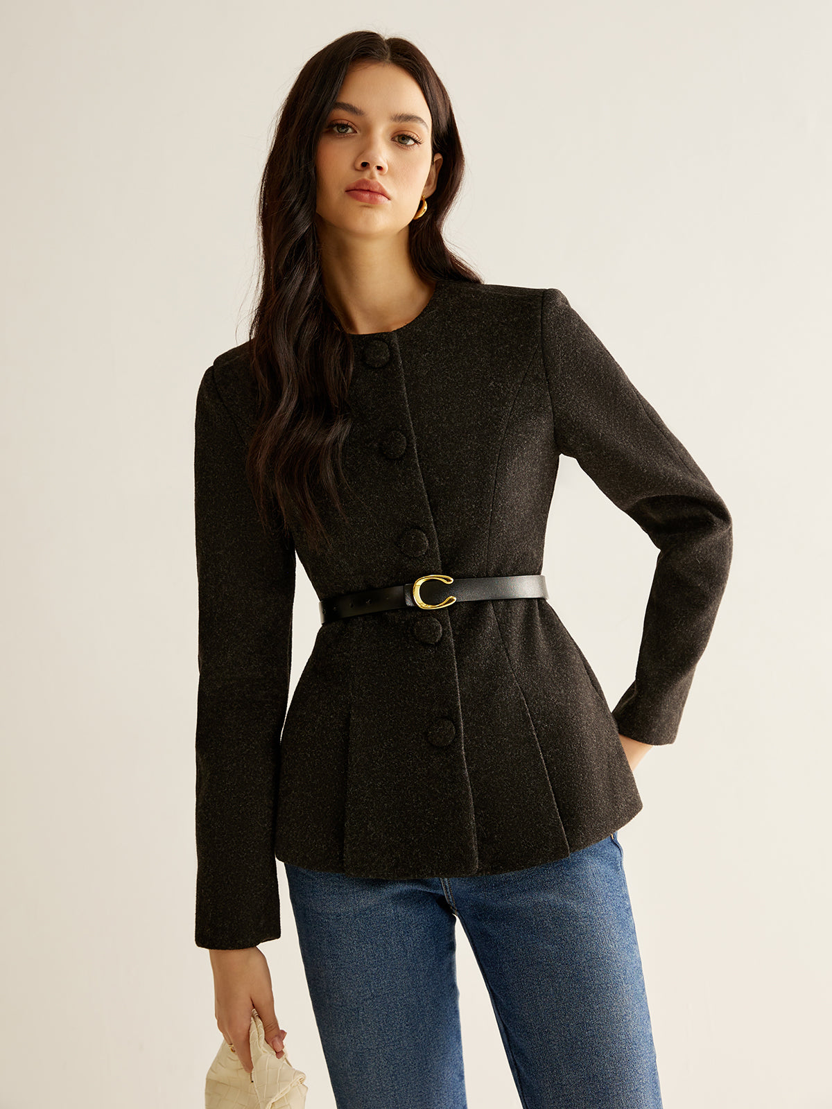 Pileli Düğmeli İnce Blazer Kemersiz