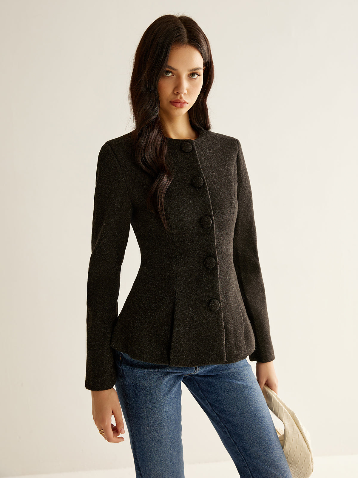 Pileli Düğmeli İnce Blazer Kemersiz