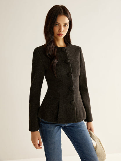 Pileli Düğmeli İnce Blazer Kemersiz