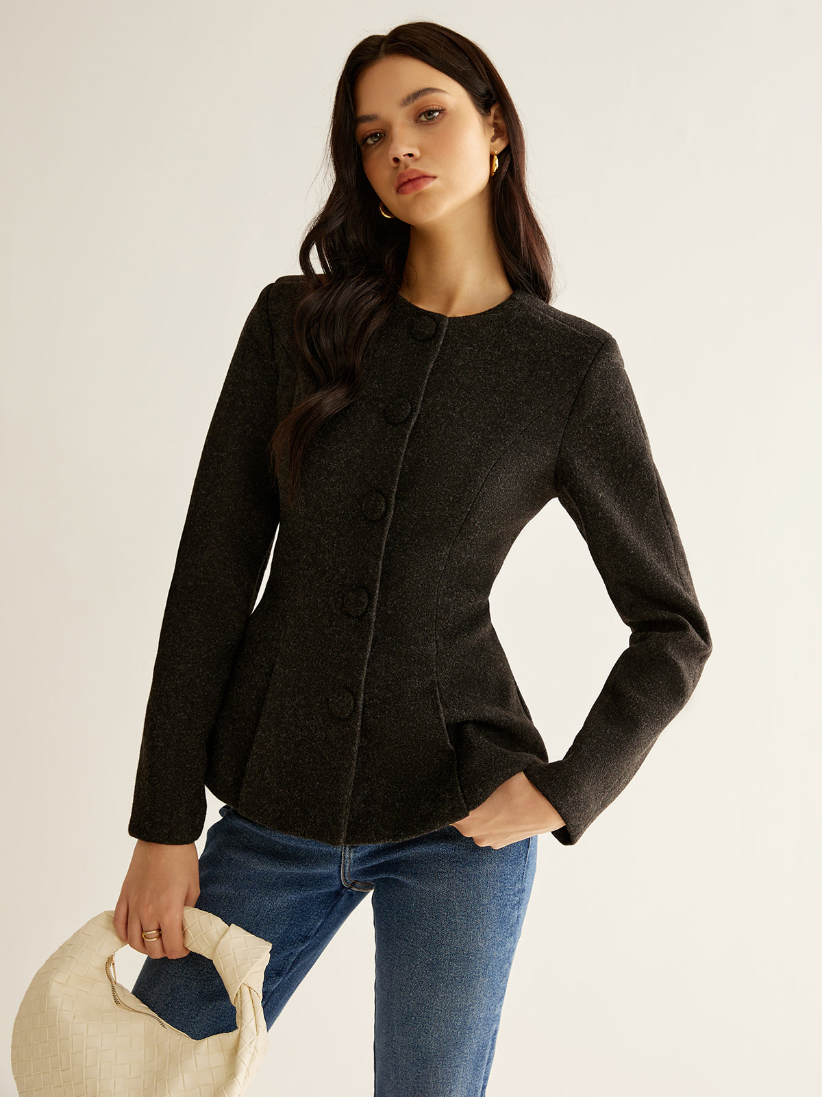 Pileli Düğmeli İnce Blazer Kemersiz