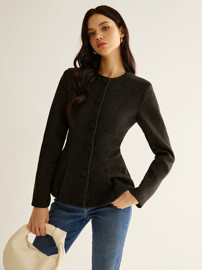 Pileli Düğmeli İnce Blazer Kemersiz
