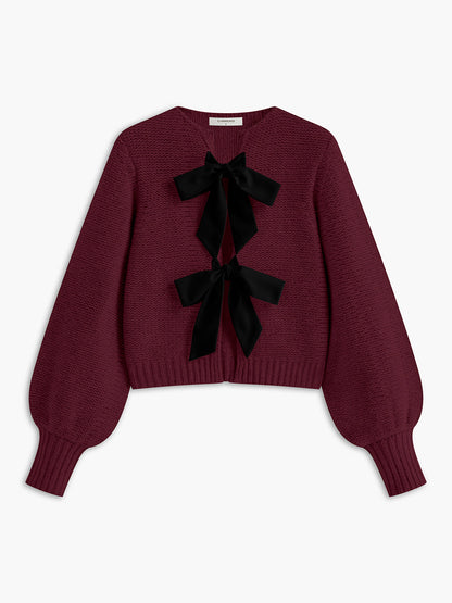 Crew Neck Bow Knit Top