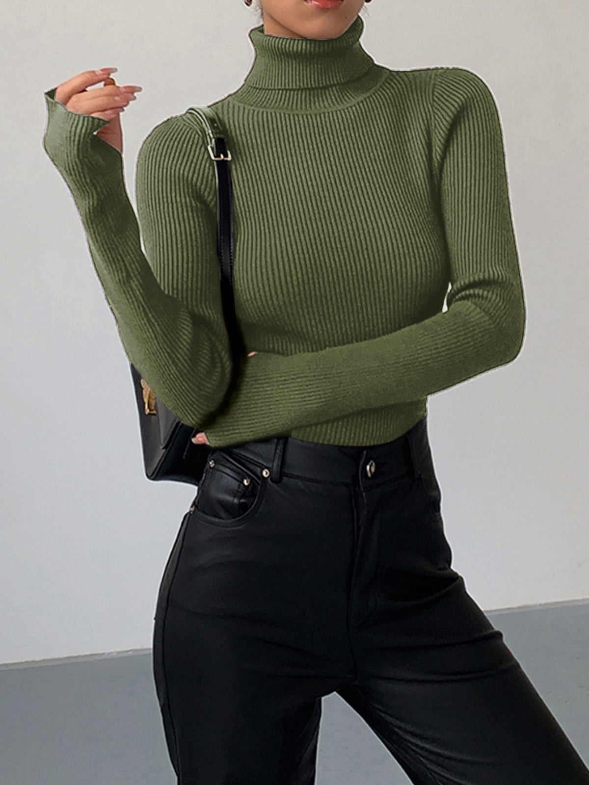 Minimalist Turtleneck İnce Örgü Üst