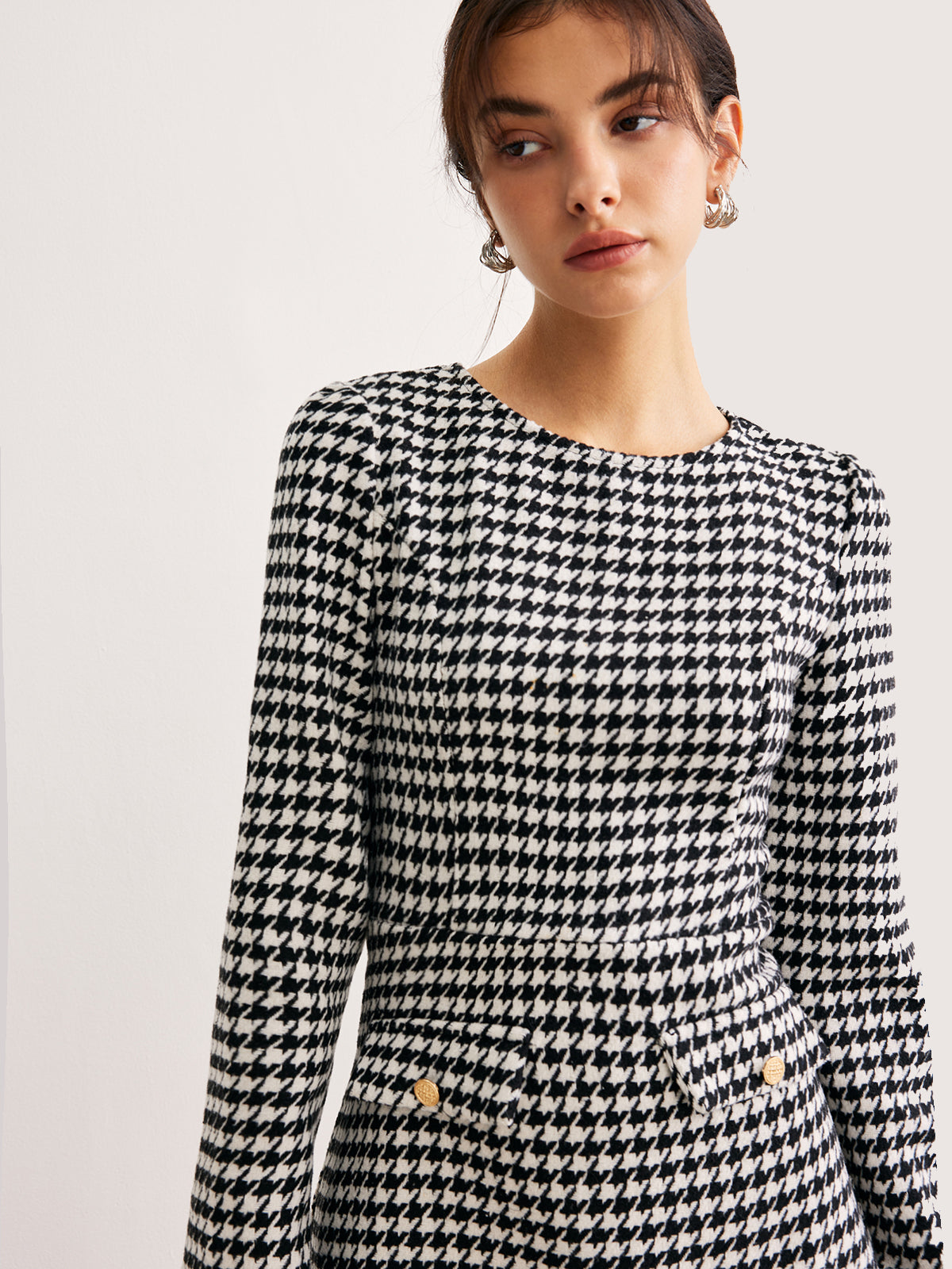 Houndstooth Panel Kısa Elbise