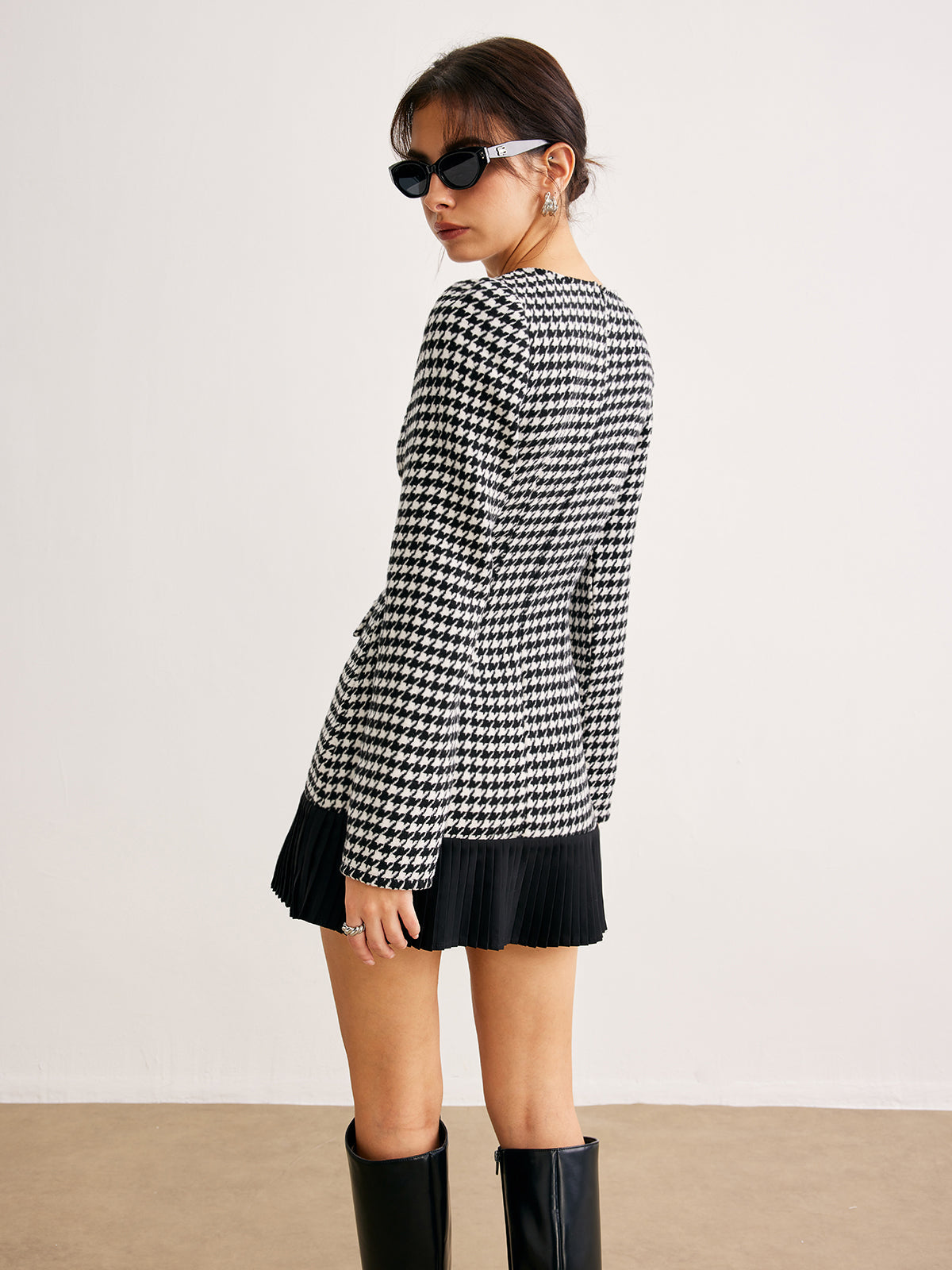 Houndstooth Panel Kısa Elbise