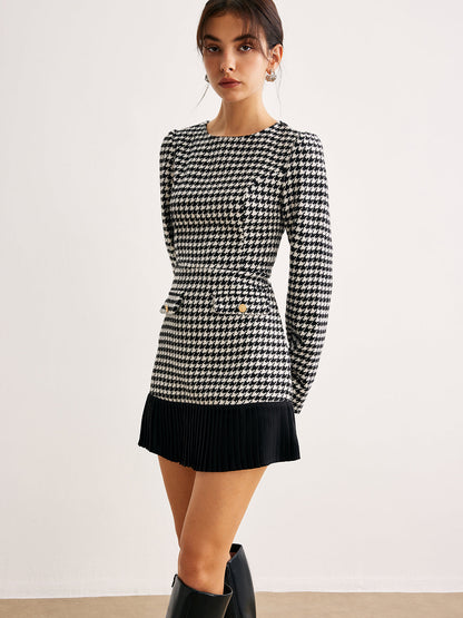 Houndstooth Panel Kısa Elbise