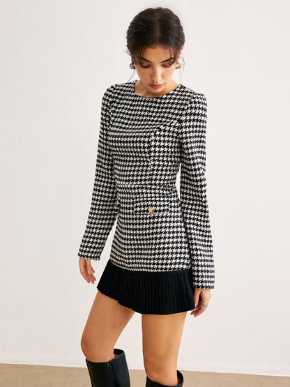 Houndstooth Panel Kısa Elbise