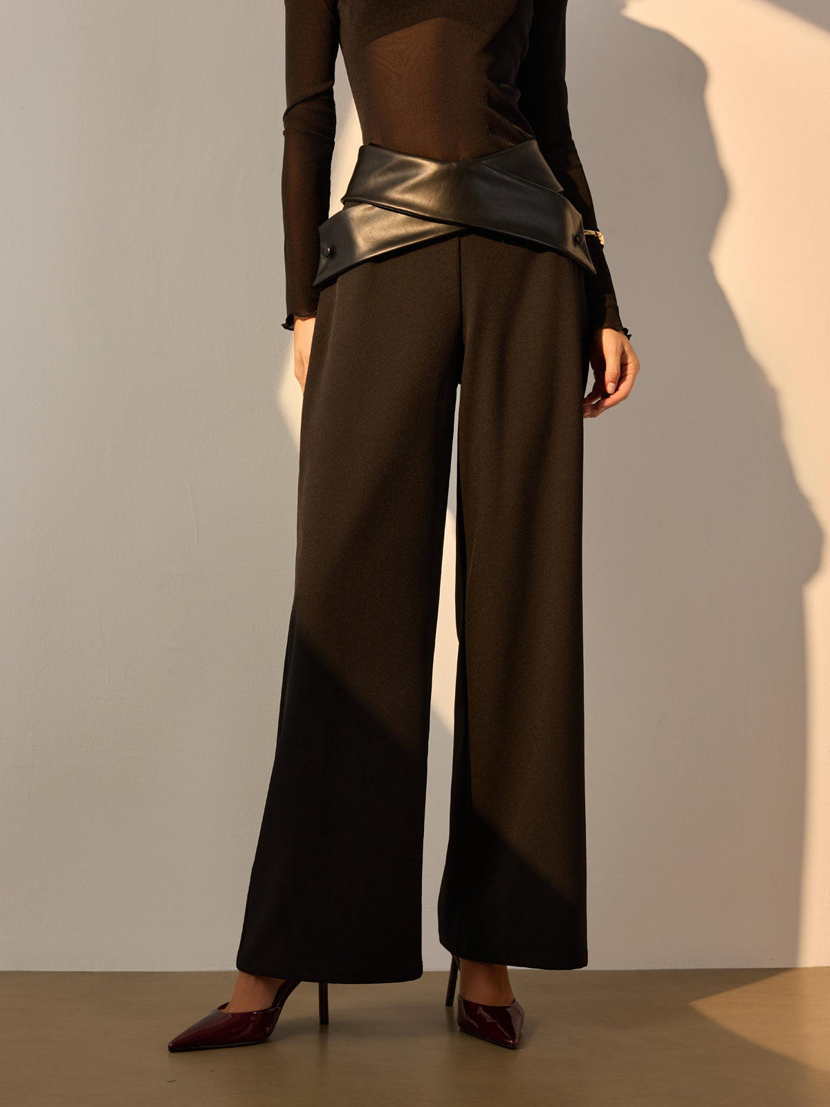 Criss Cross Suni Deri Panel Pantolon