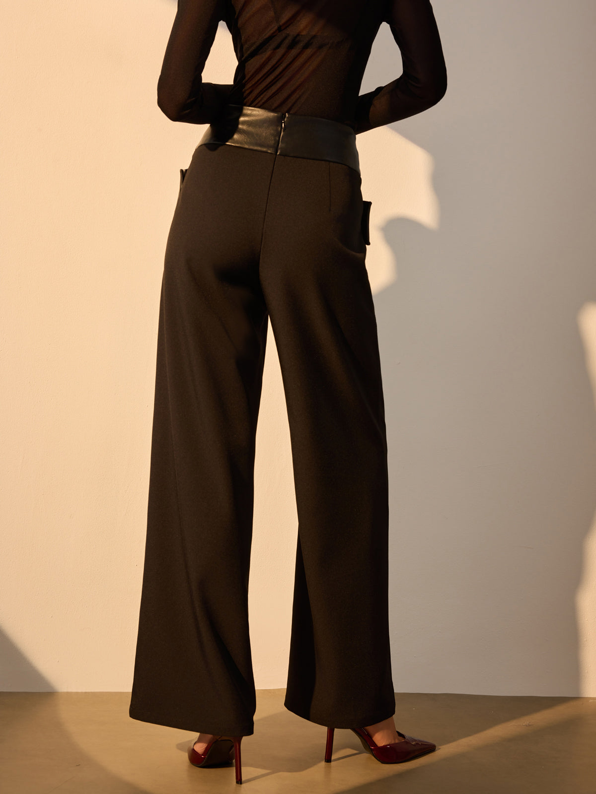Criss Cross Suni Deri Panel Pantolon