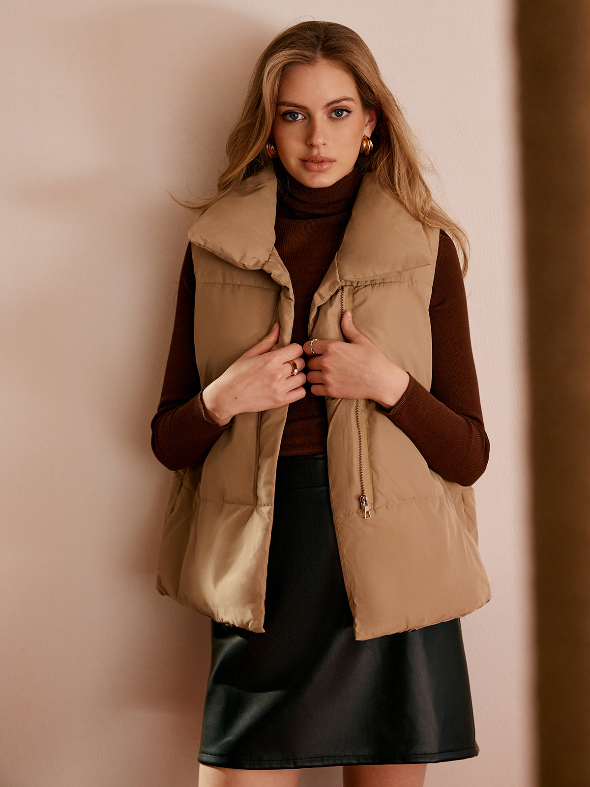 Turtleneck Kapitone Fermuarlı Yelek