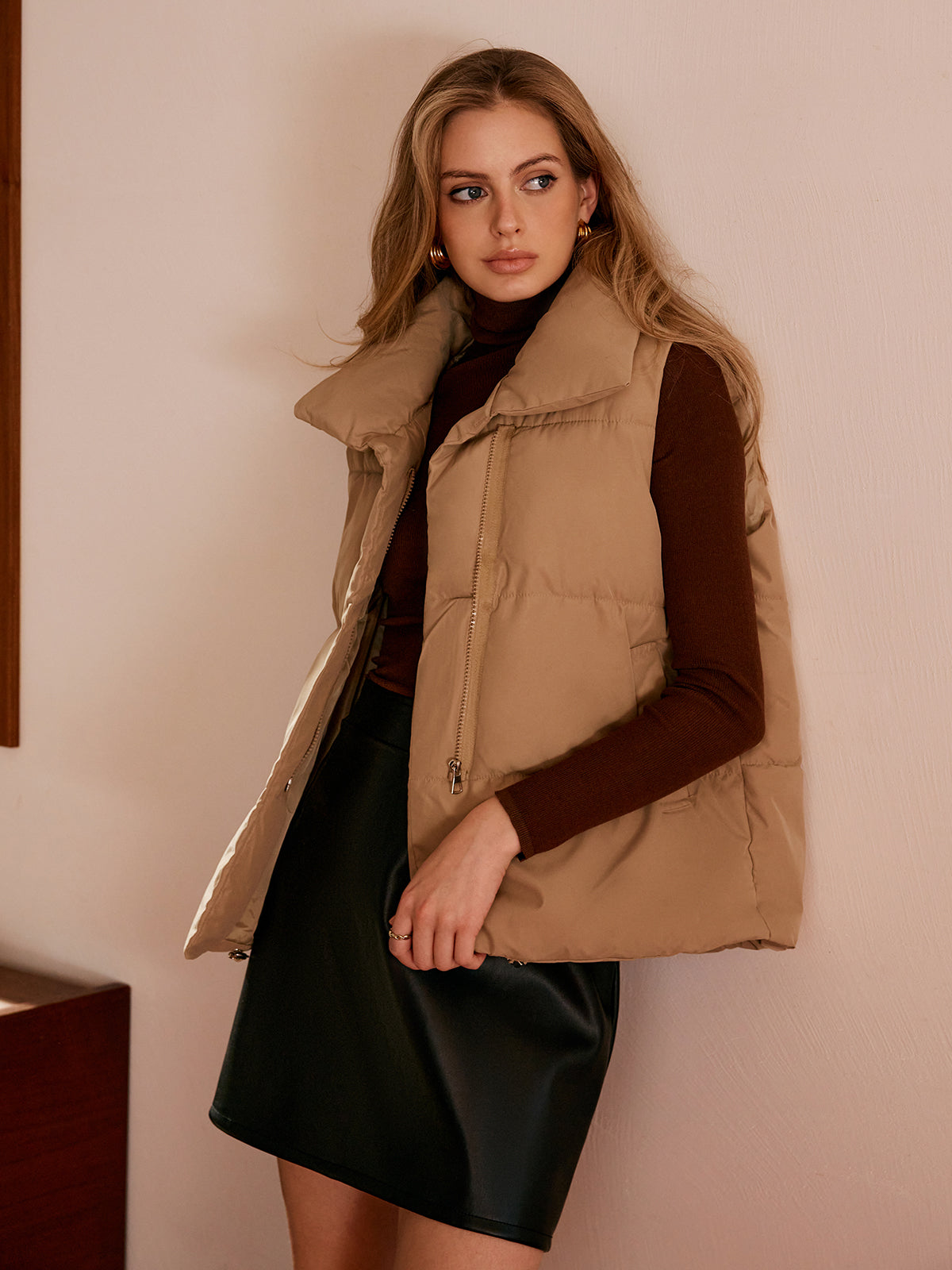 Turtleneck Kapitone Fermuarlı Yelek