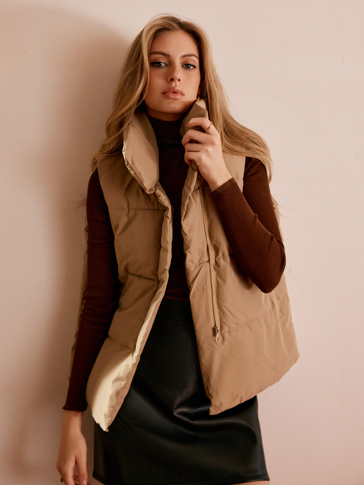 Turtleneck Kapitone Fermuarlı Yelek