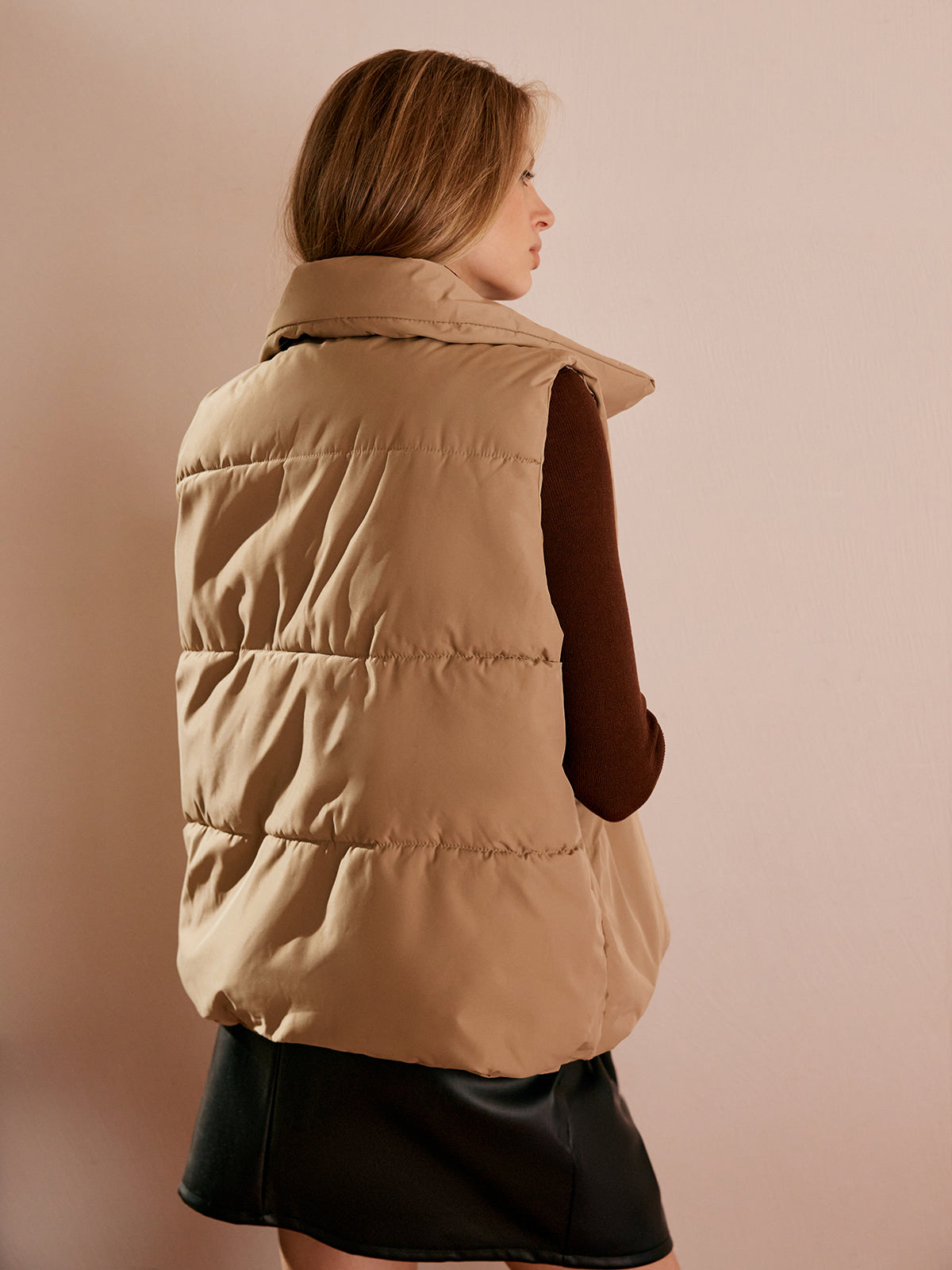 Turtleneck Kapitone Fermuarlı Yelek