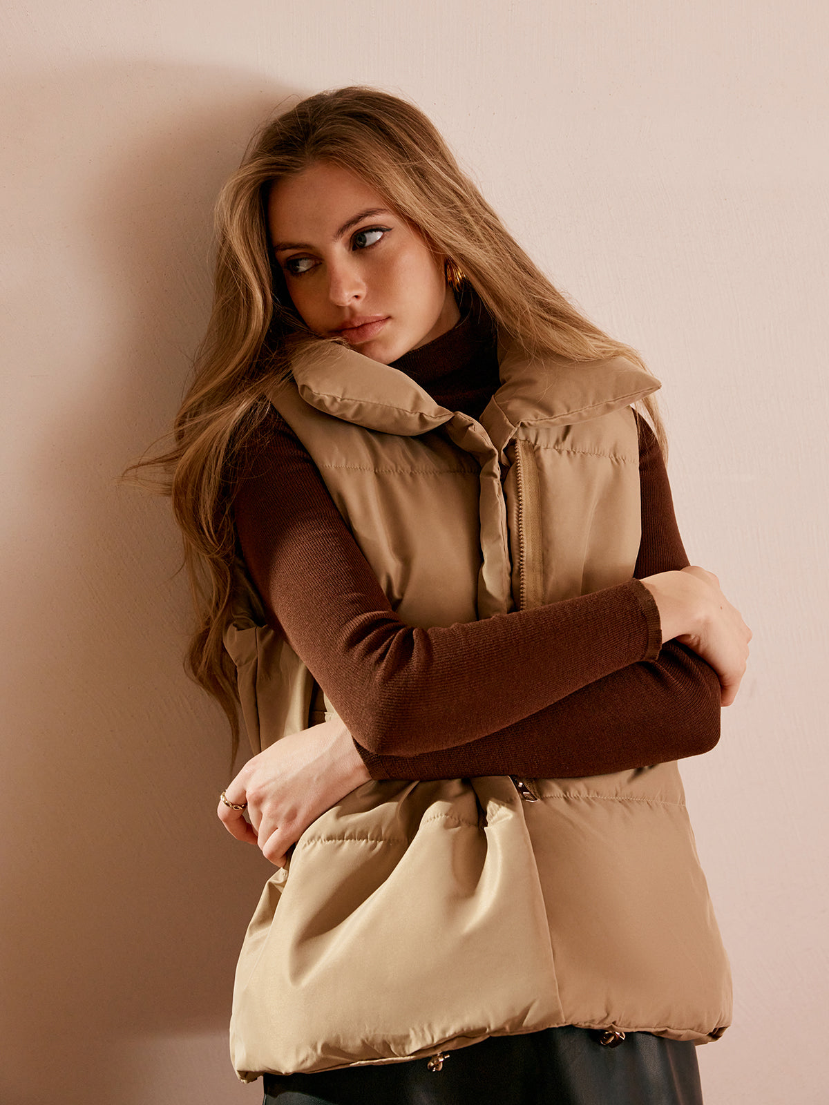 Turtleneck Kapitone Fermuarlı Yelek