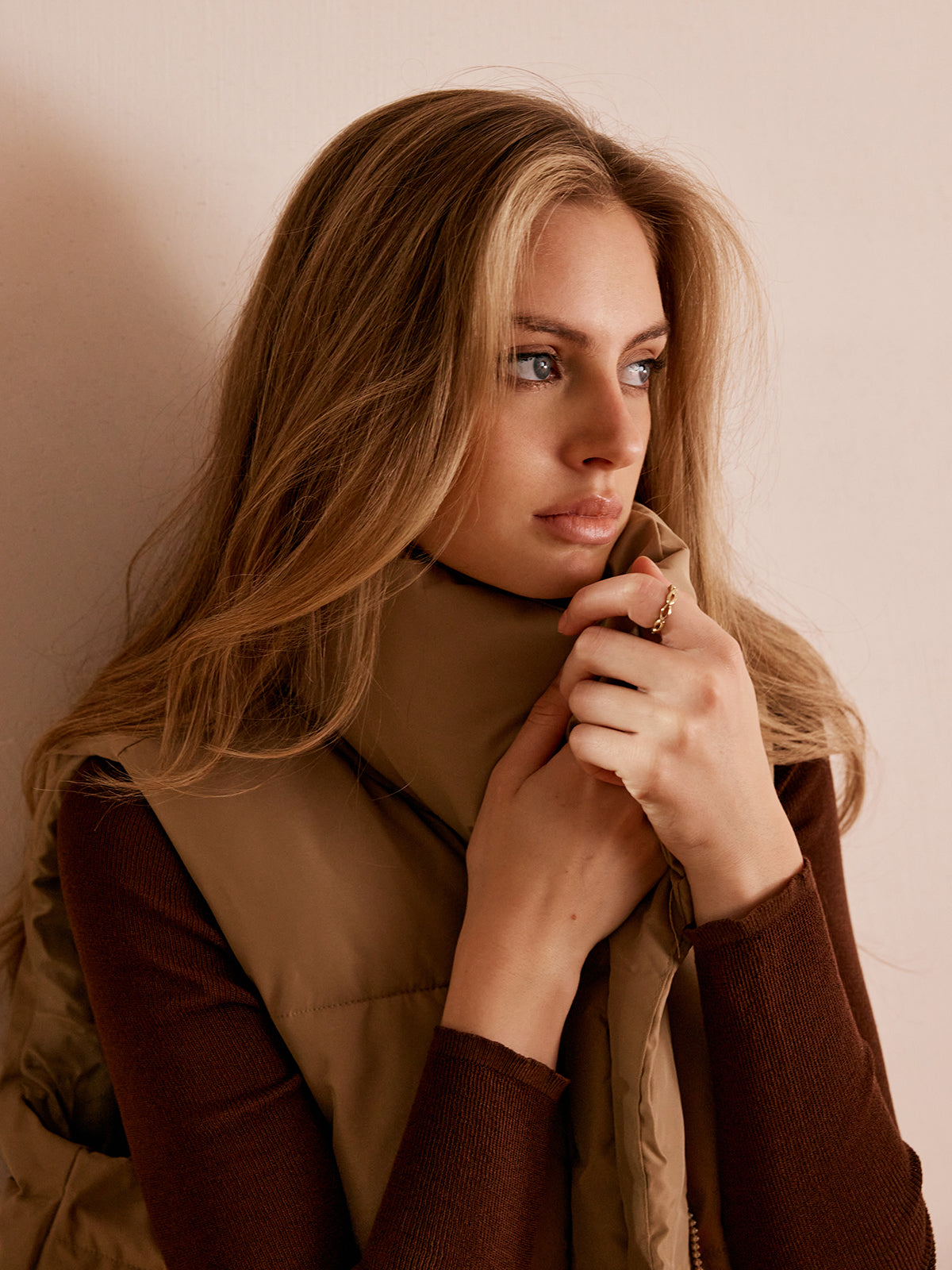 Turtleneck Kapitone Fermuarlı Yelek