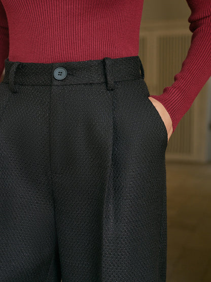 Kemersiz Orta Bel Tweed Pantolon