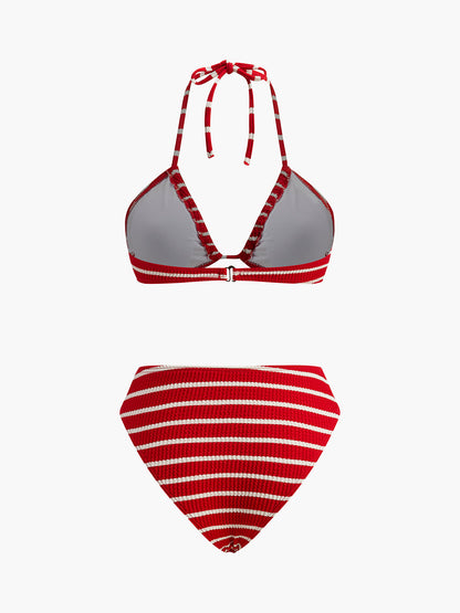 Çizgili Bikini ve Eşleşen Şortlar